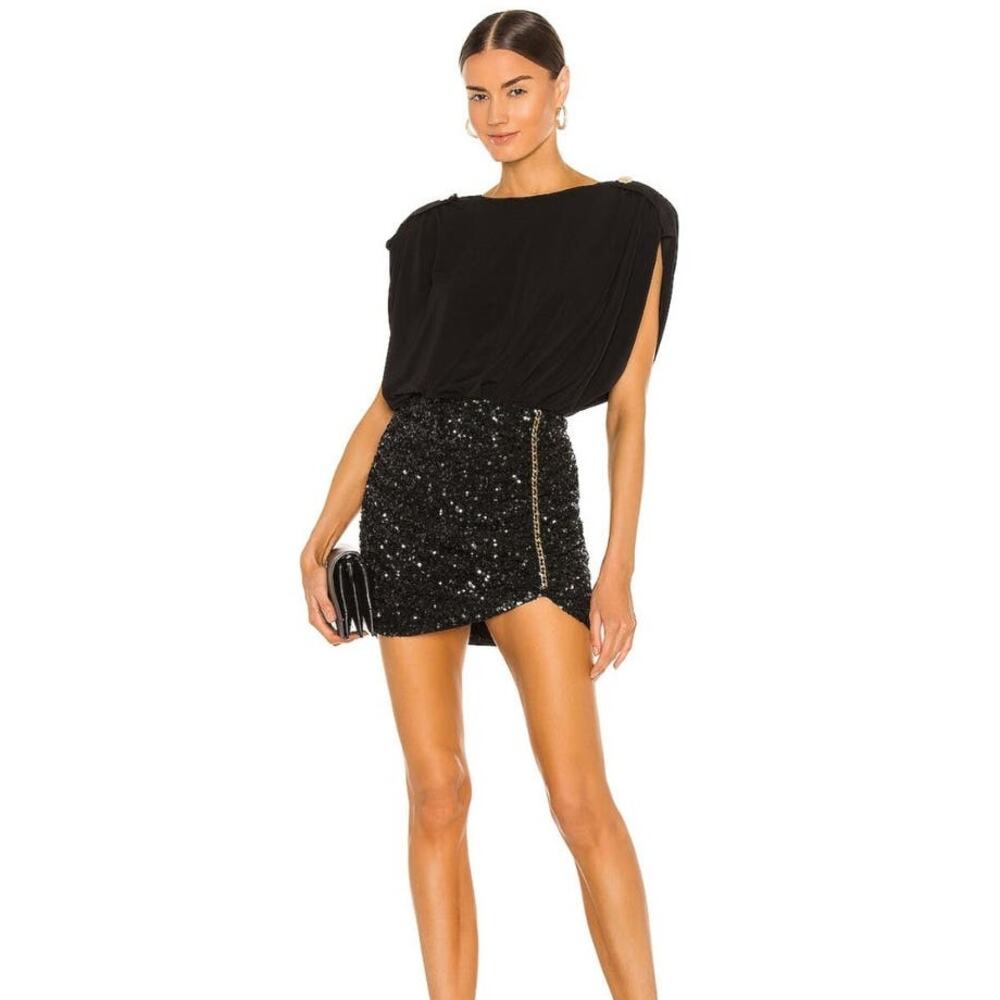 Retrofete Celestia Mini Skirt in Black Sequins Size Small NWT